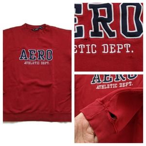 Men's Thrashed Destroyed Aeropostale Sweatshirt L Red Holes Grunge Skater Punk